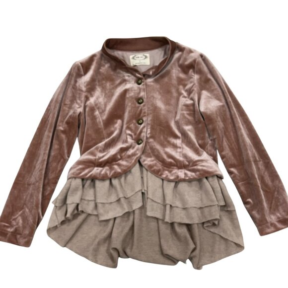 Mia Joy Joyfolie Velvet & Ruffle Girls Molie Jacket Size 6 Brown & Beige Button